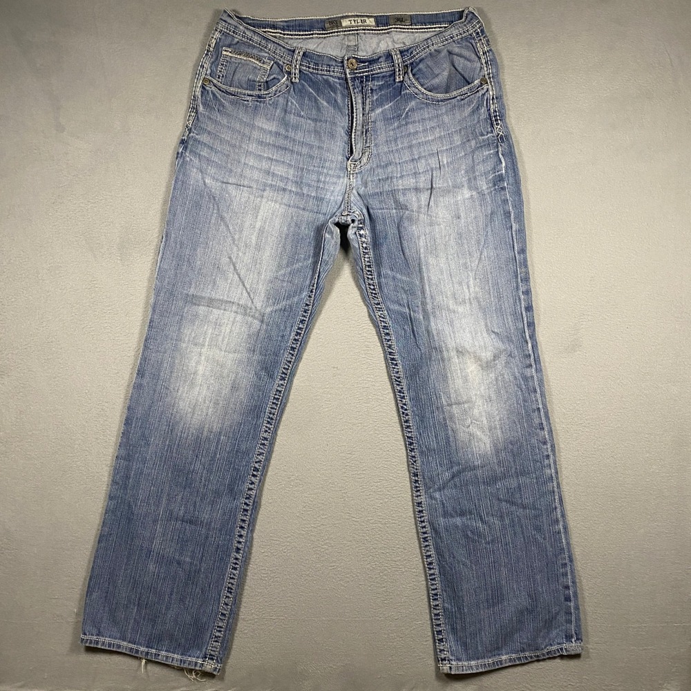 BKE Tyler Jeans Mens 36L Blue Straight Leg Distressed Denim ABM4317